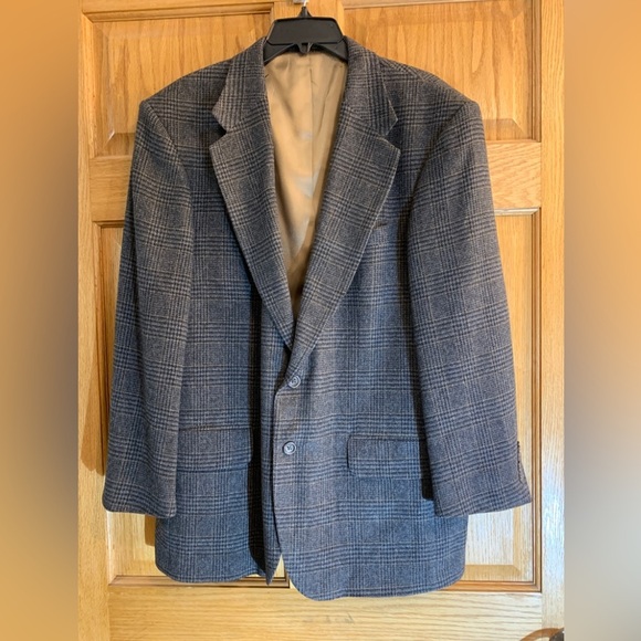 Cricketeer Sport Coat Mens Gray Wool Blend Windowpane Plaid Blazer 2 Button 41R - Picture 1 of 9